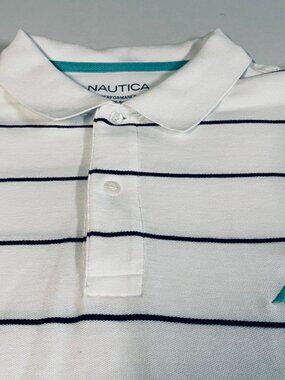 Nautica Performance Deck Shirt Men's Polo Shirt - White w/Stripes - Size XXL EUC